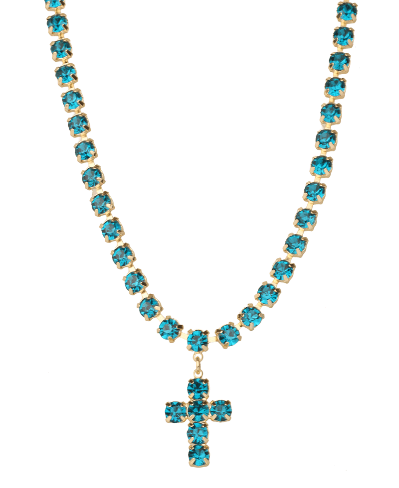 Rhinestone Cross Necklace - 16"