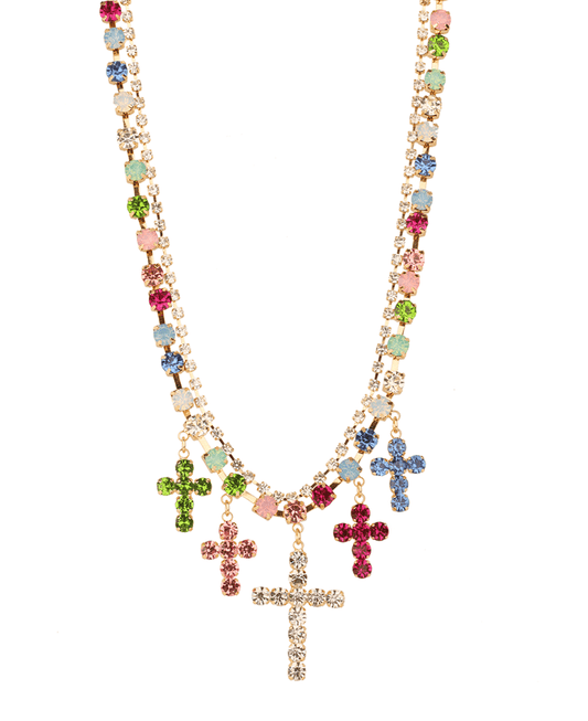 Rhinestone Multi Cross Necklace - 16"