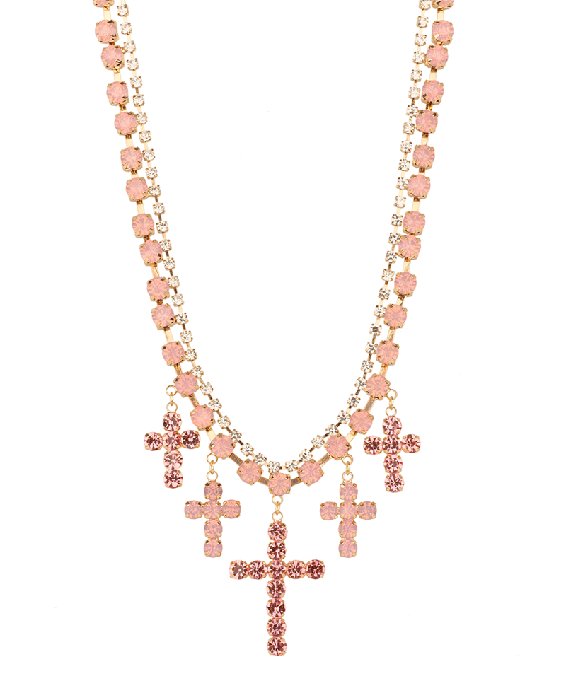 Rhinestone Multi Cross Necklace - 16"