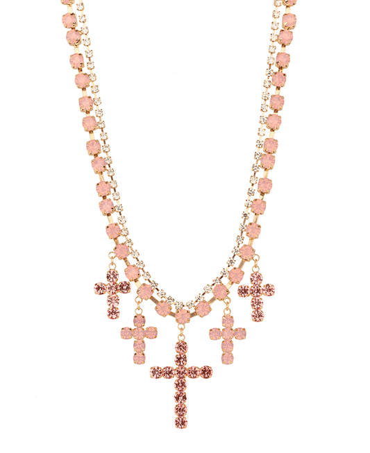 Rhinestone Multi Cross Necklace - 16"
