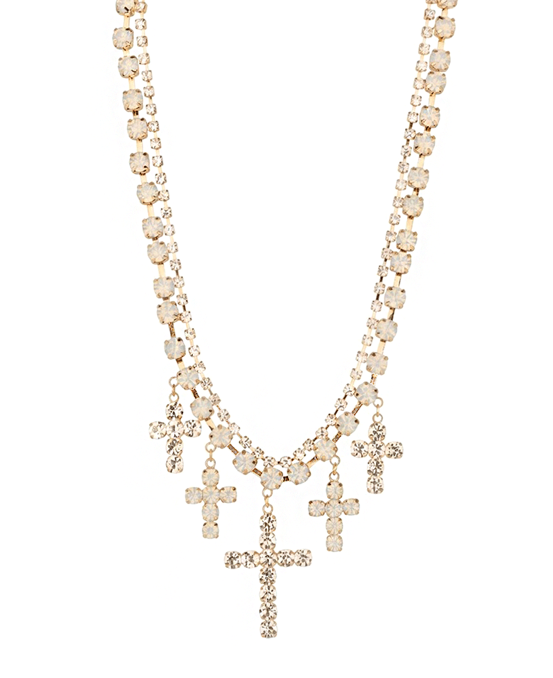 Rhinestone Multi Cross Necklace - 16"