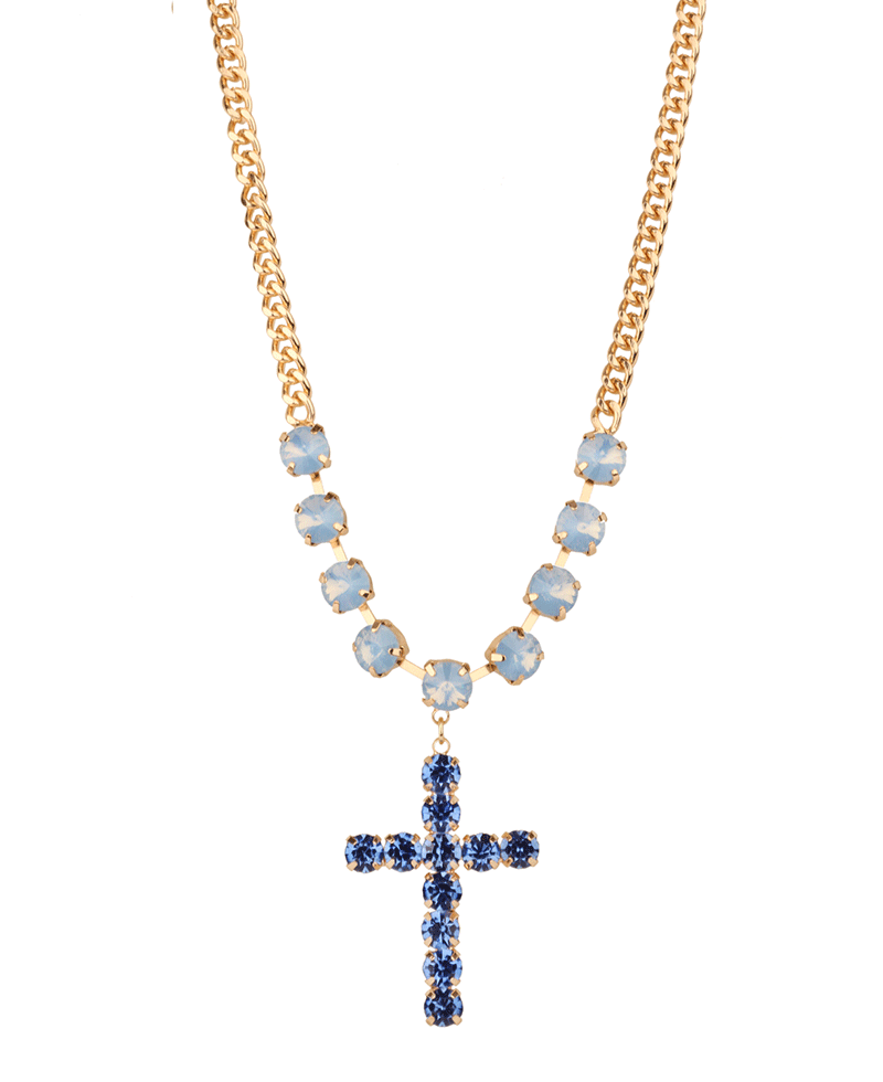 Rhinestone Cross Link Chain Necklace - 16"