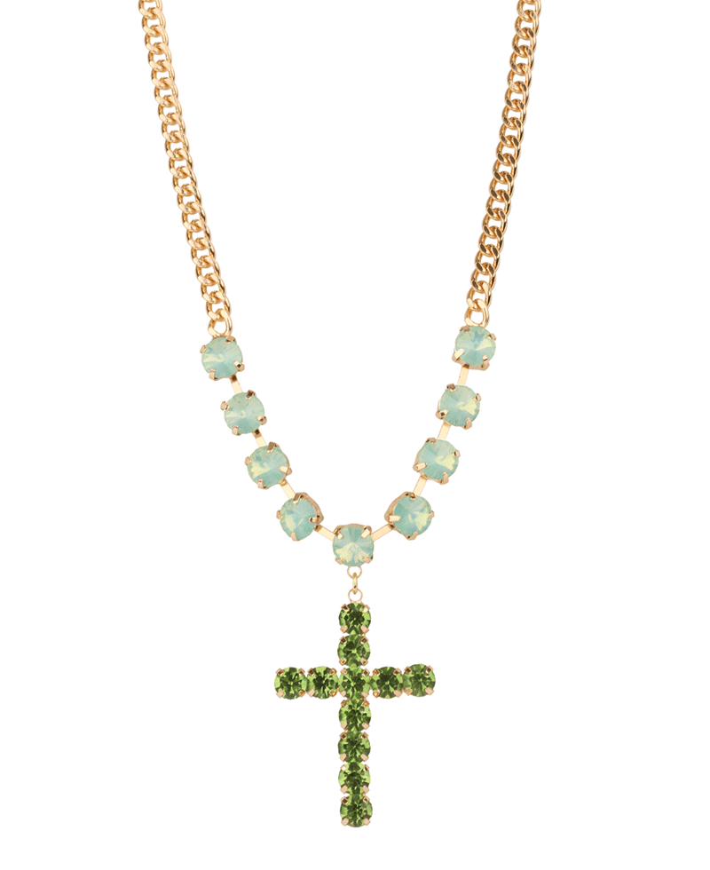 Rhinestone Cross Link Chain Necklace - 16"