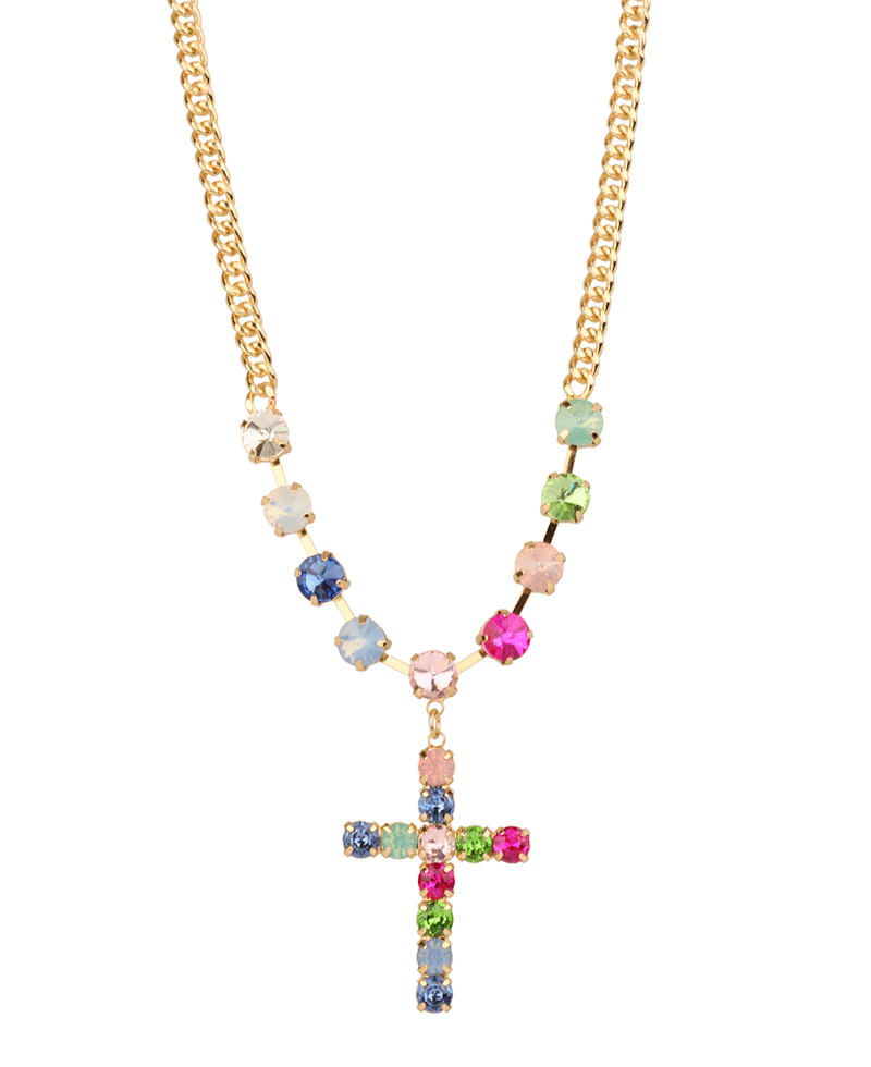 Rhinestone Cross Link Chain Necklace - 16"