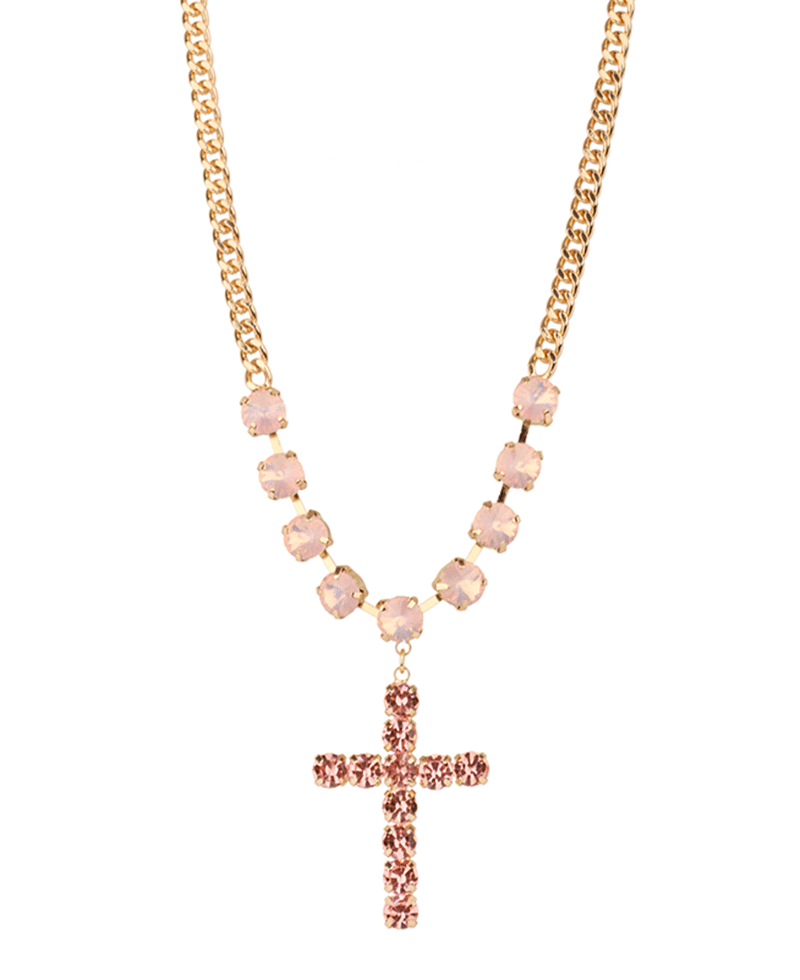 Rhinestone Cross Link Chain Necklace - 16"