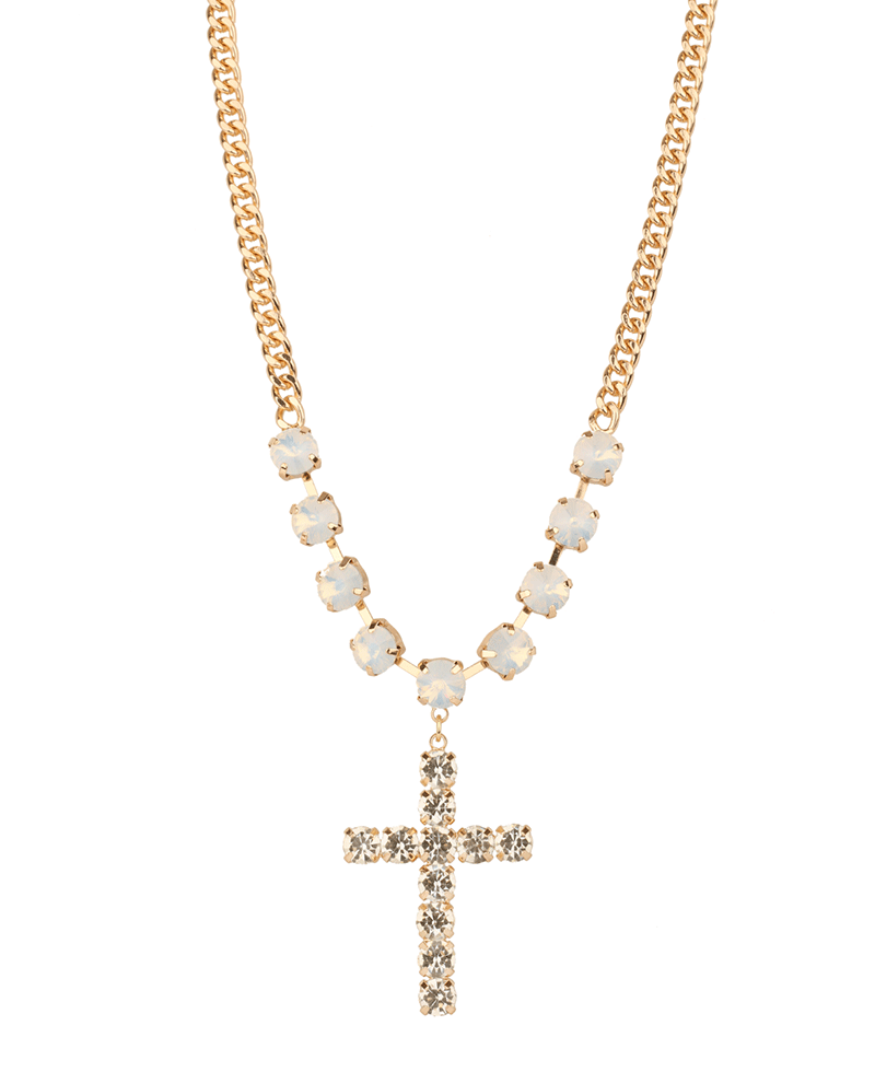 Rhinestone Cross Link Chain Necklace - 16"