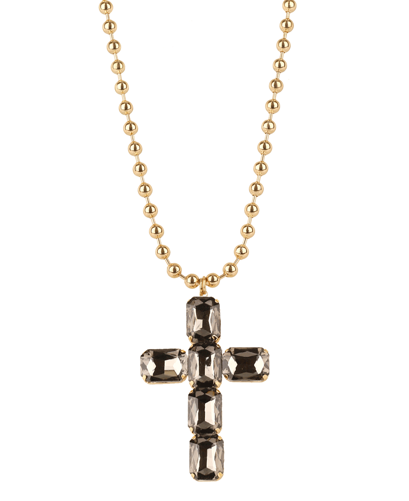 Rhinestone Cross Ball Chain Necklace - 16"