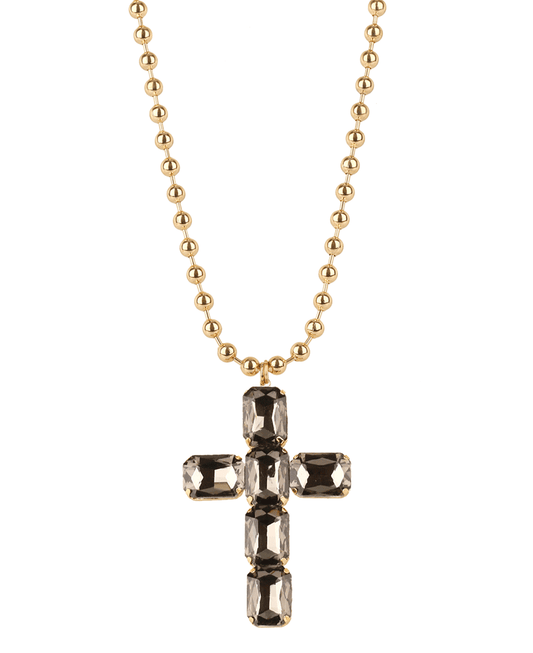 Rhinestone Cross Ball Chain Necklace - 16"
