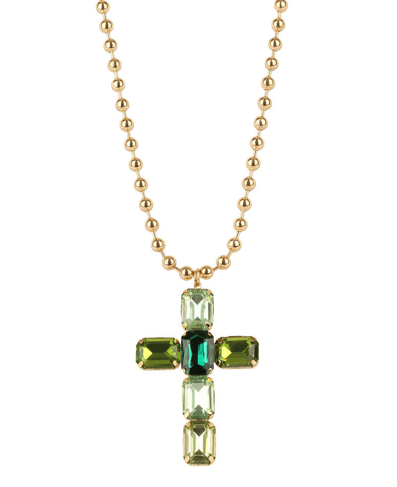 Rhinestone Cross Ball Chain Necklace - 16"