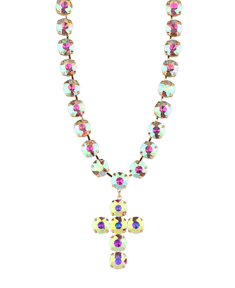 12mm Rhinestone Cross Necklace - 16"