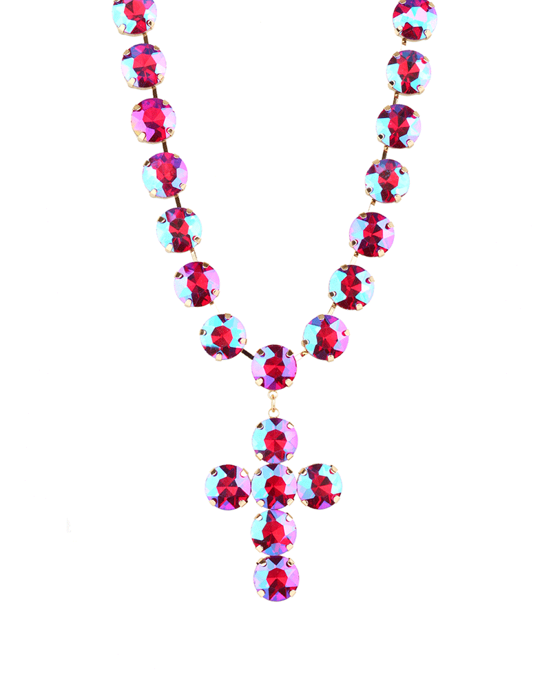 14mm Rhinestone Cross Necklace - 16"