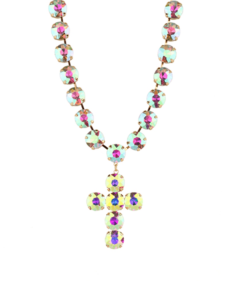 14mm Rhinestone Cross Necklace - 16"