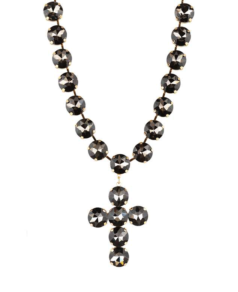 14mm Rhinestone Cross Necklace - 16"