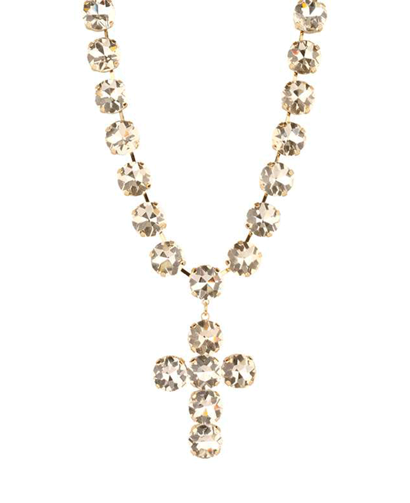 14mm Rhinestone Cross Necklace - 16"