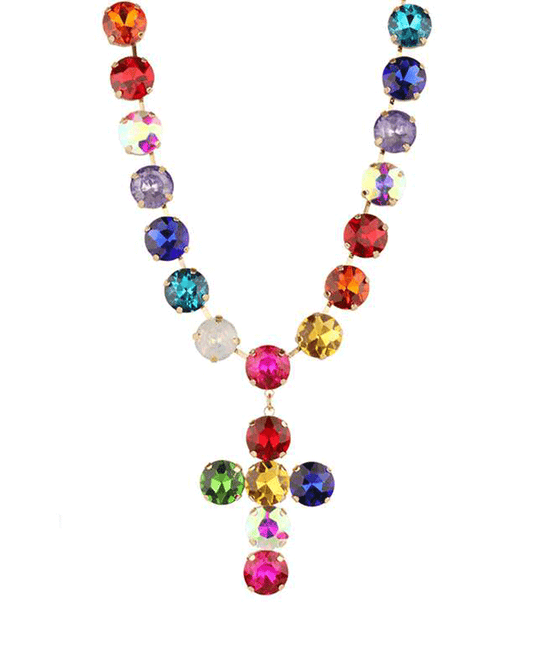 14mm Rhinestone Cross Necklace - 16"