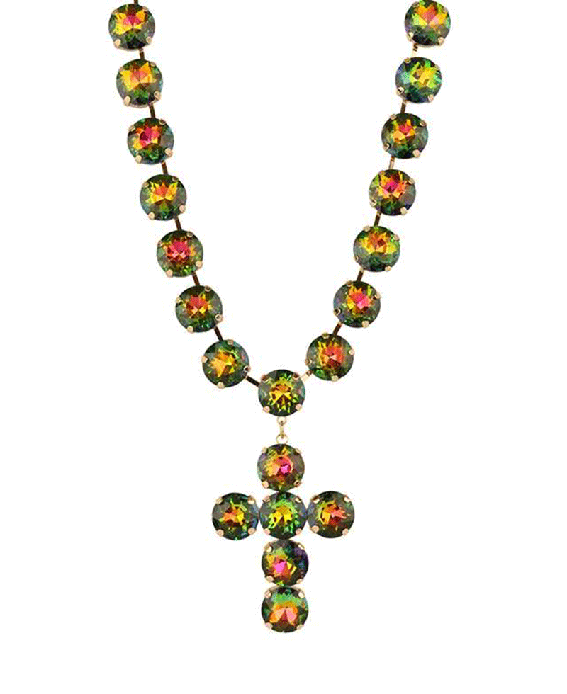 14mm Rhinestone Cross Necklace - 16"