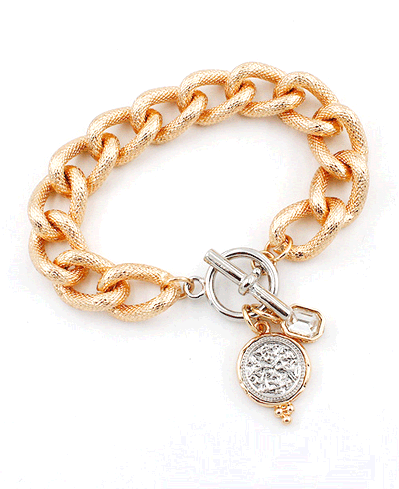 Textured Chain w/ Charms Toggle Bracelet