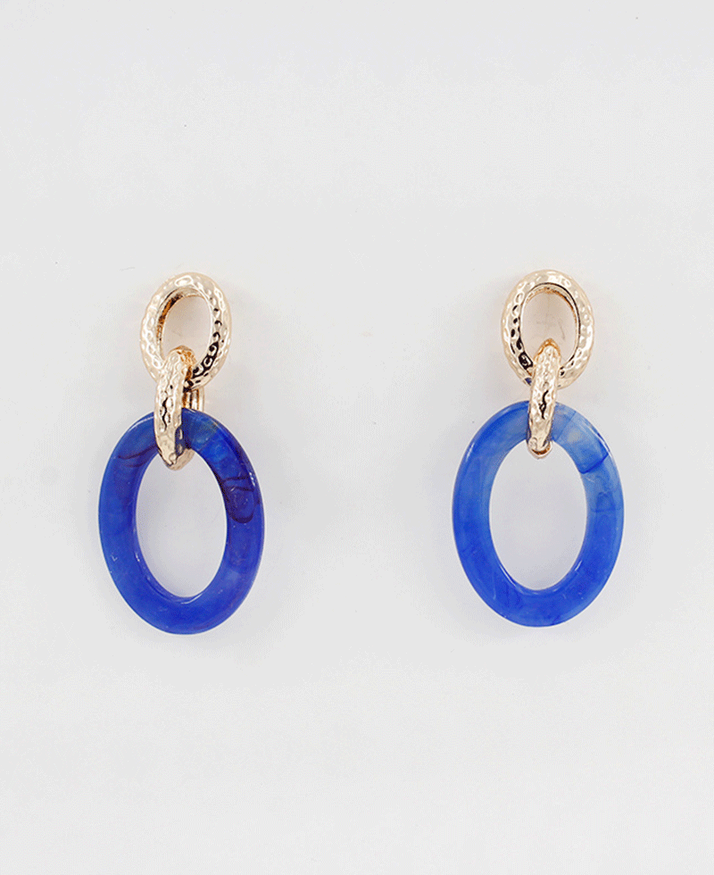 Oval Acrylic & Textured Metal Linked Post Earring