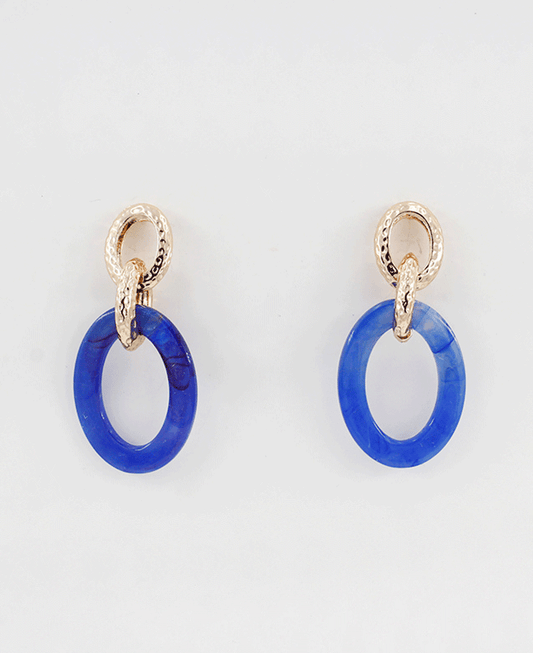 Oval Acrylic & Textured Metal Linked Post Earring