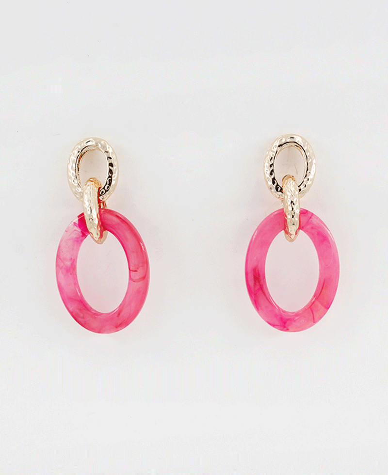 Oval Acrylic & Textured Metal Linked Post Earring