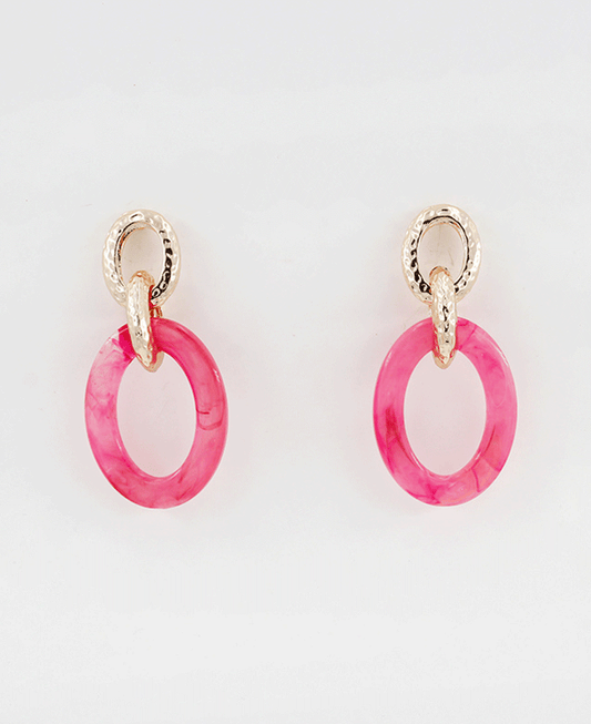Oval Acrylic & Textured Metal Linked Post Earring