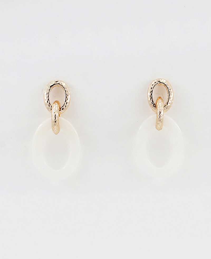 Oval Acrylic & Textured Metal Linked Post Earring