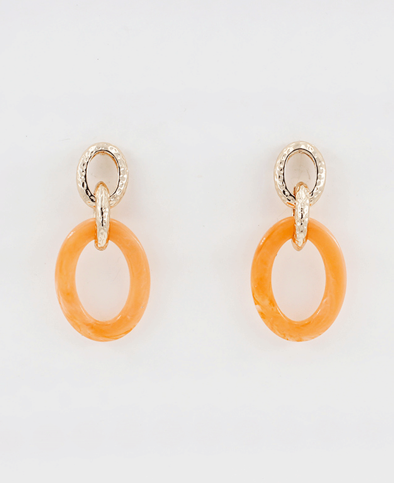 Oval Acrylic & Textured Metal Linked Post Earring