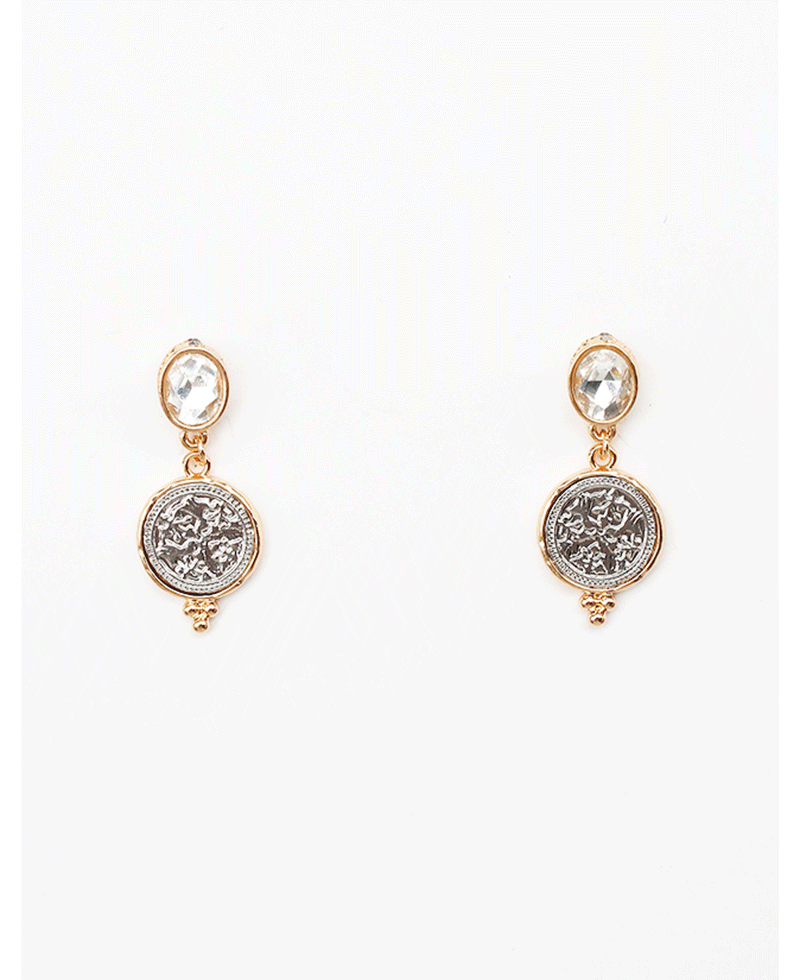 Faceted Stone w/ Two-tone Coin Drop Earring