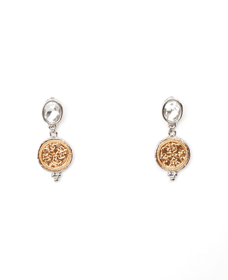 Faceted Stone w/ Two-tone Coin Drop Earring