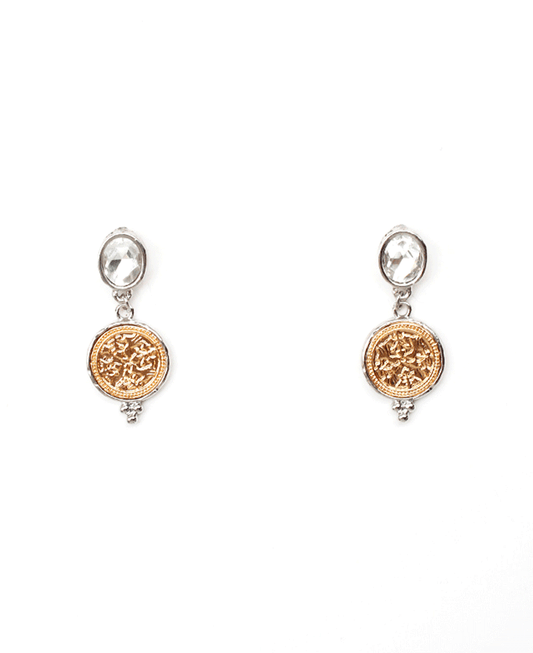 Faceted Stone w/ Two-tone Coin Drop Earring