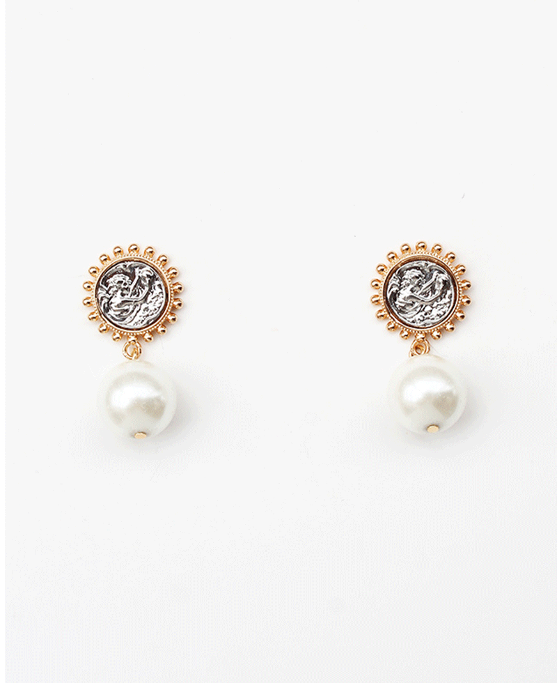 Coin w/ Dangle Pearl Earring