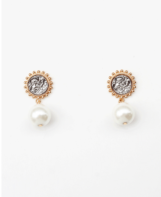 Coin w/ Dangle Pearl Earring
