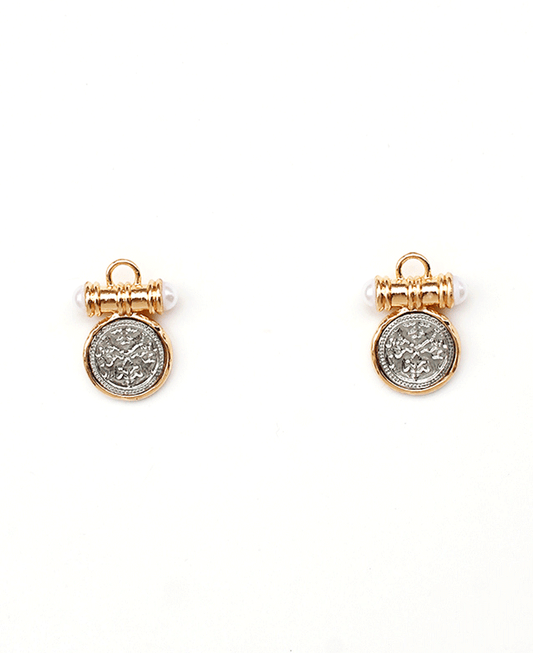 Two-tone Coin w/ Bar Post Earring