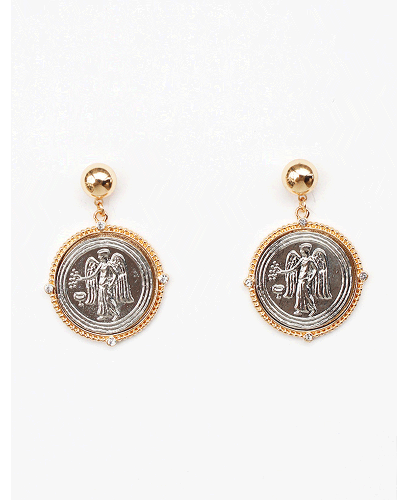 Two Tone Coin Dangle Earring