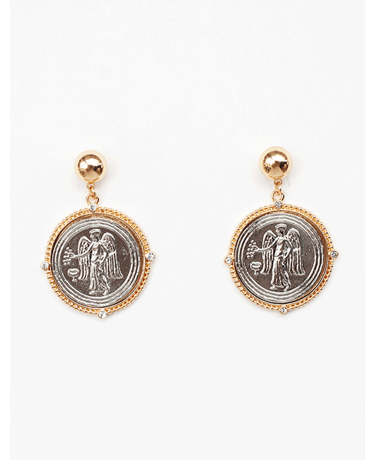 Two Tone Coin Dangle Earring
