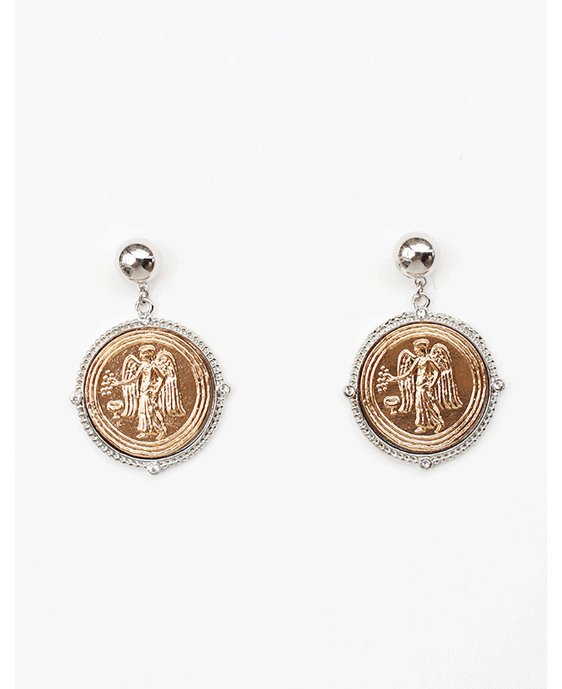 Two Tone Coin Dangle Earring
