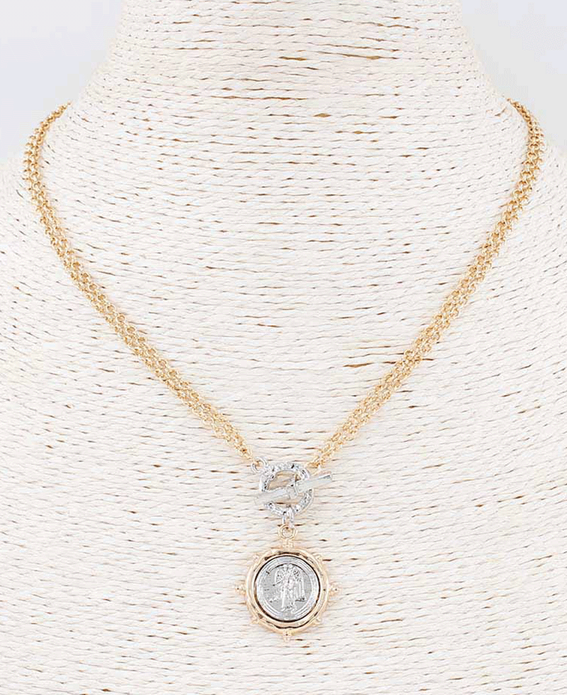 Two Tone Coin Toggle Necklace