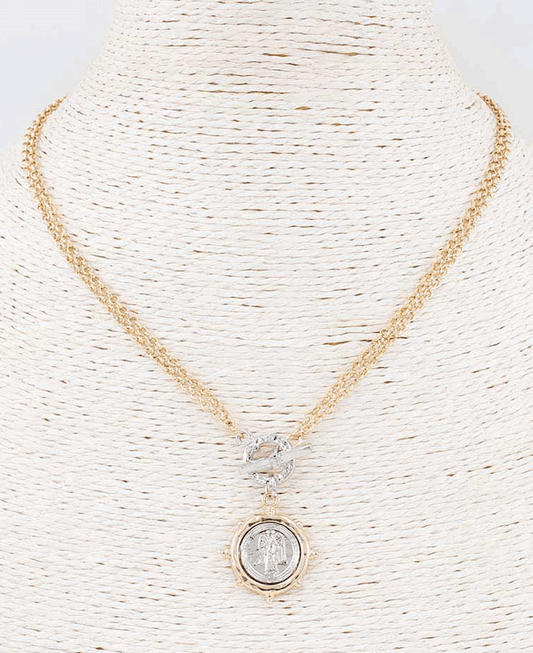 Two Tone Coin Toggle Necklace