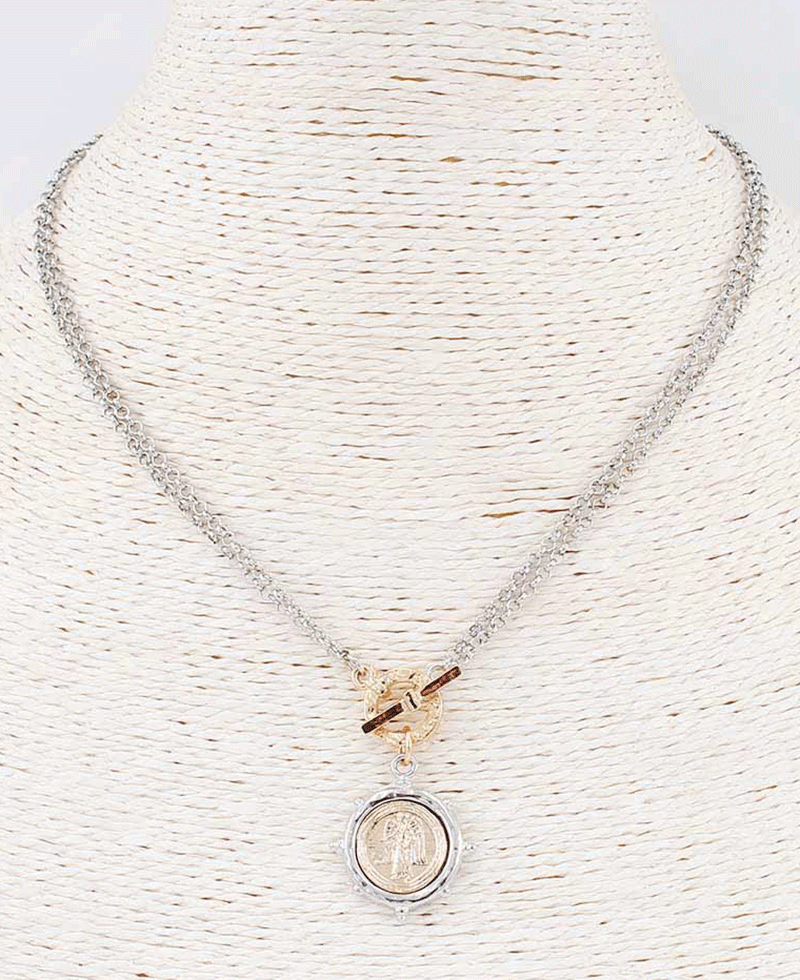 Two Tone Coin Toggle Necklace