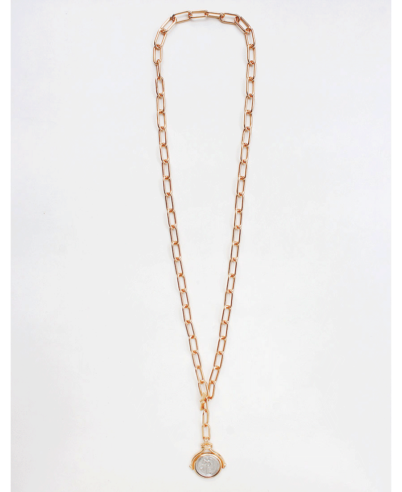 Paperclip Chain Coin Pendant Necklace
