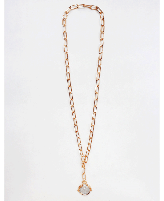 Paperclip Chain Coin Pendant Necklace