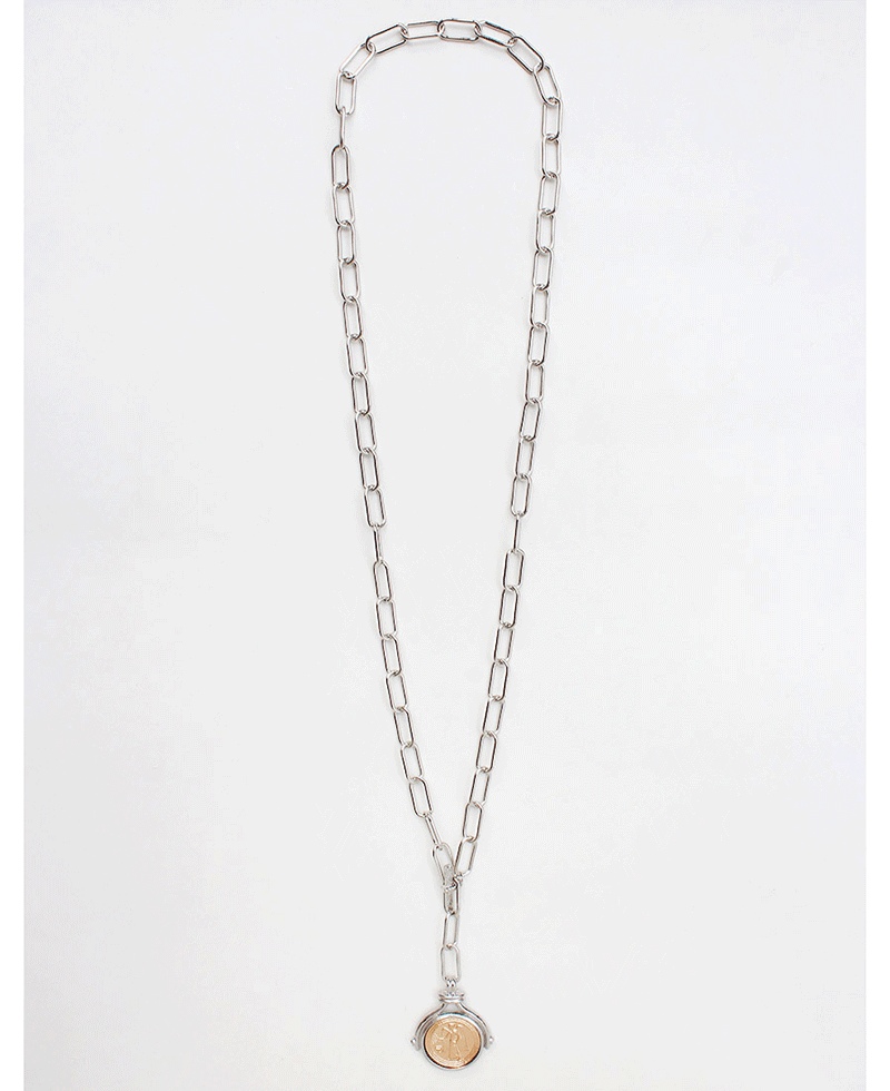 Paperclip Chain Coin Pendant Necklace