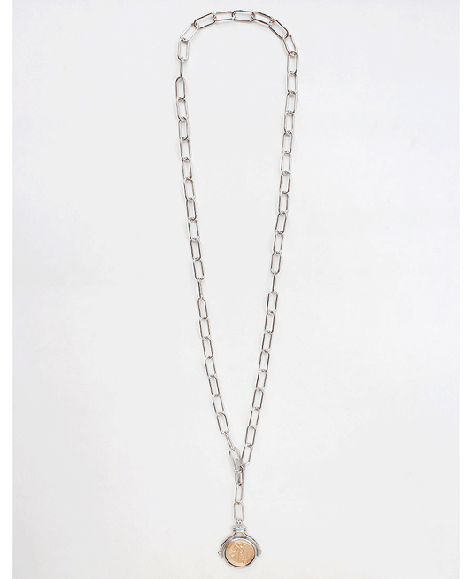 Paperclip Chain Coin Pendant Necklace