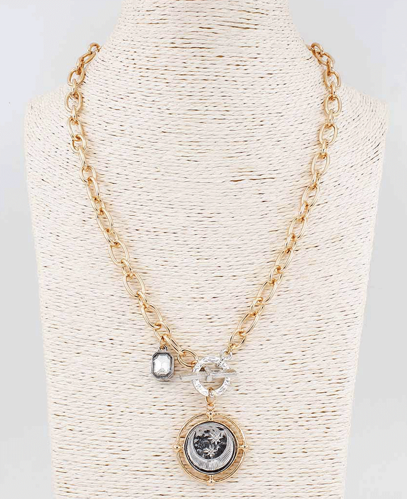 Mixed Metal Coin Toggle Necklace