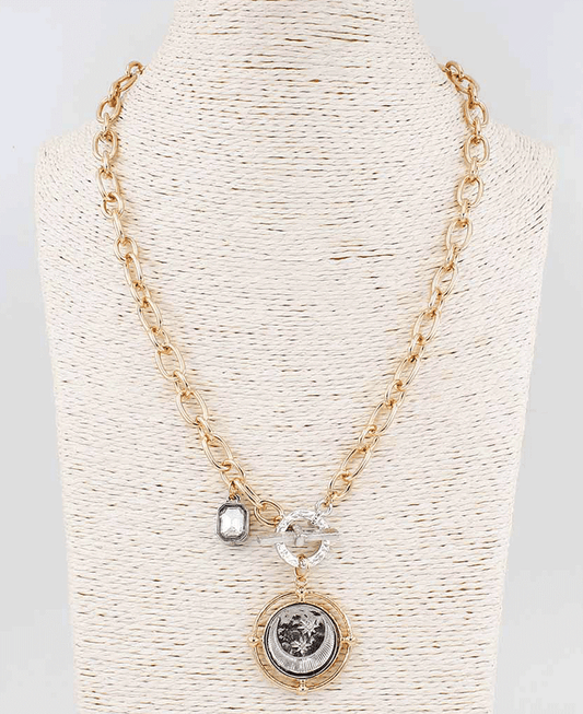 Mixed Metal Coin Toggle Necklace