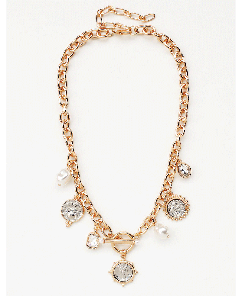 Multi Coin & Pearl Chain Necklace