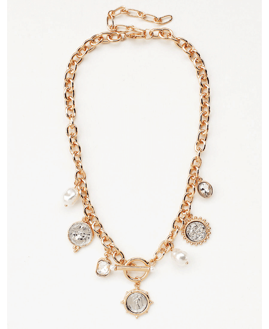 Multi Coin & Pearl Chain Necklace