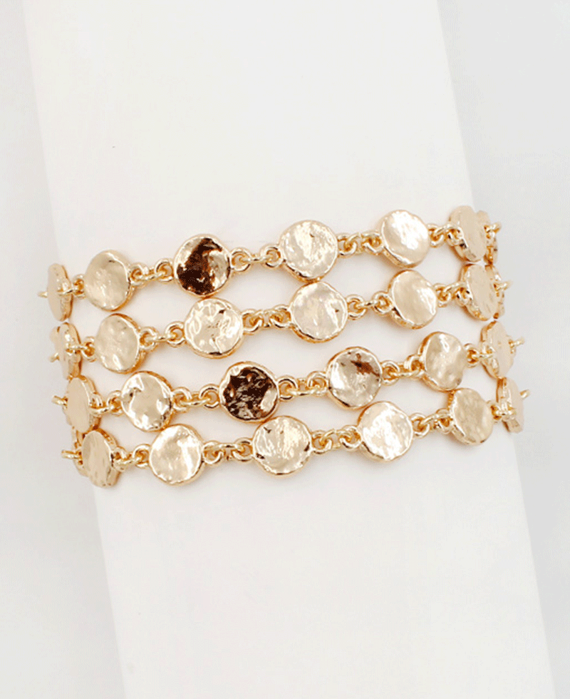 Hammered Discs Multi Strand Bracelet