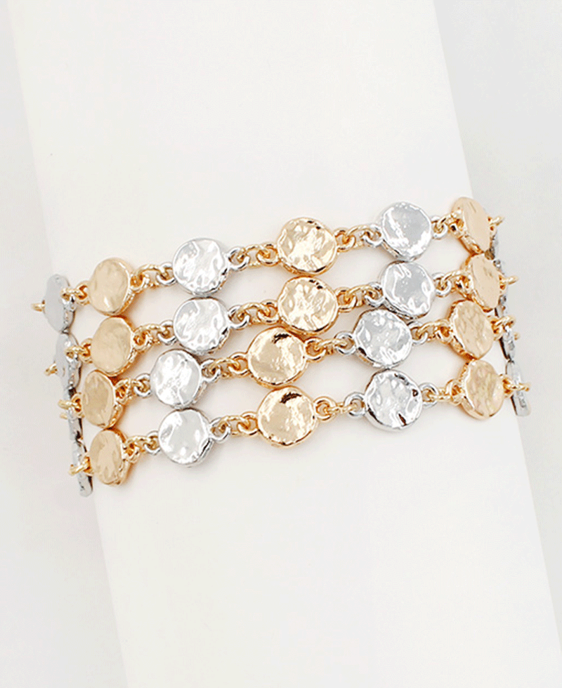 Hammered Discs Multi Strand Bracelet