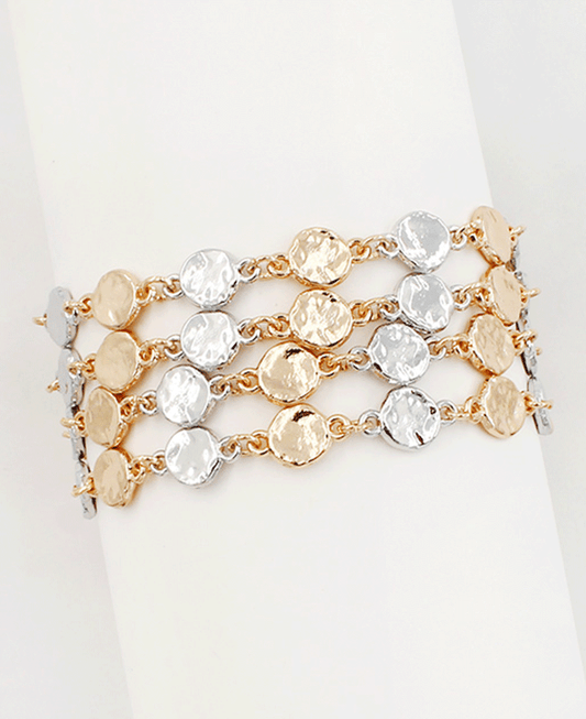 Hammered Discs Multi Strand Bracelet